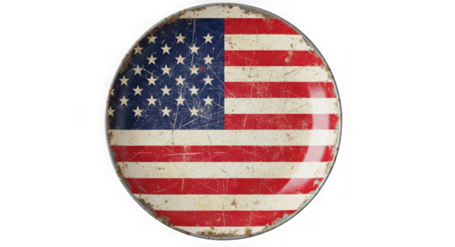 American flag circle vintage grunge isolated on transparent background