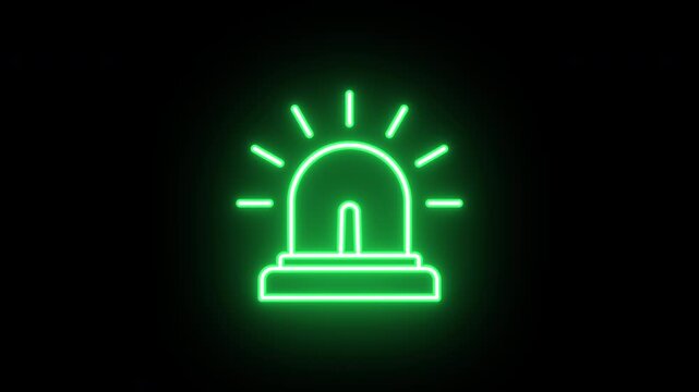 Neon siren lamp icon, uniform rotation with color blink. Glowing neon 3D emergency beacon icon, looped spin with blink. Ambulance flasher, alarm signal, emergency lamp, alert flash light. 4 colors