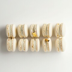 A minimalist set of creamy white macarons with a glossy finish