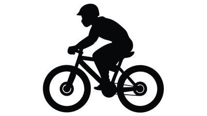 A black silhouette illustration of a cyclist riding a mountain bike.