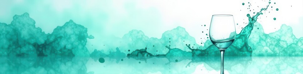 Fototapeta premium Teal watercolor wine glass splash, delicate strokes, summer, artistic, photography