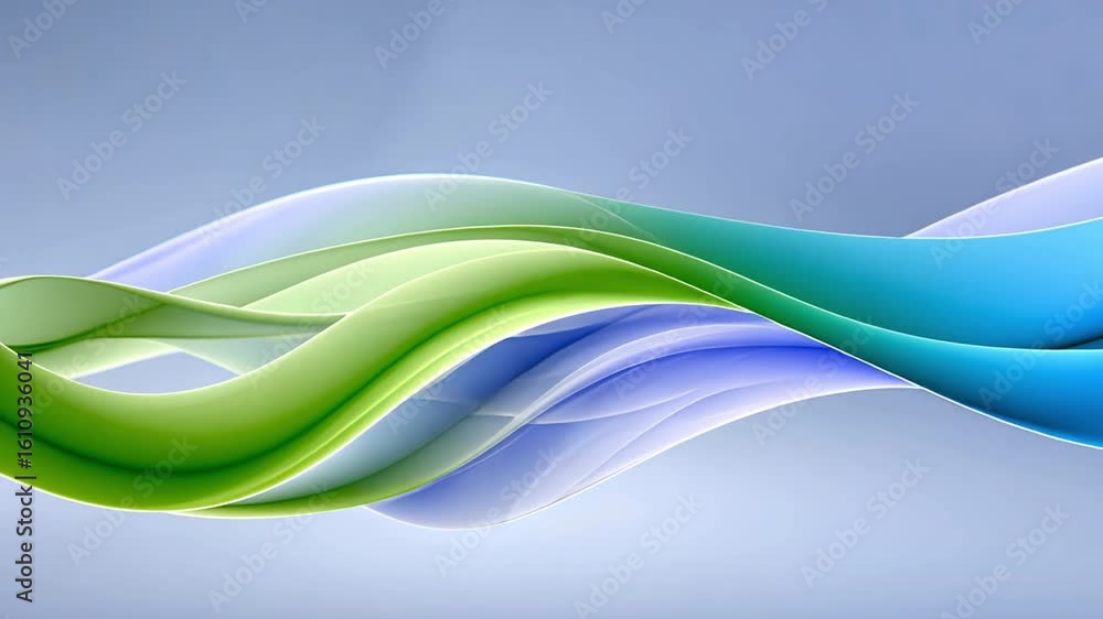 Poster dynamic and serene abstract waves smooth curves in green and blue evoke translucent movement and tra