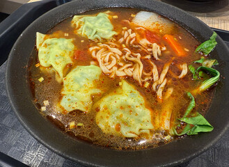 Taiwanese delicious vegetarian spicy noodle soup lunch