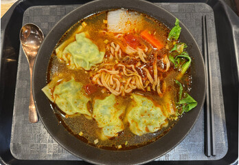 Taiwanese delicious vegetarian spicy noodle soup lunch