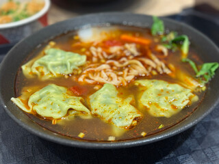 Taiwanese delicious vegetarian spicy noodle soup lunch