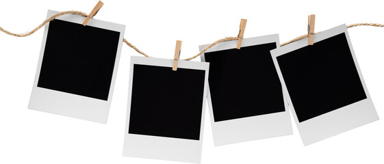Aesthetic Blank Polaroids Hanging On A Rope © Ksuview
