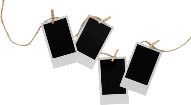 Aesthetic Blank Polaroids Hanging On A Rope - Powered by Adobe