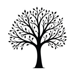 Obraz premium Stylized Silhouette Illustration Of A Flourishing Tree With Leaves On A Clean White Backdrop