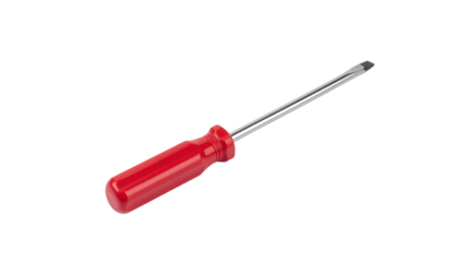 red Handle Screwdriver with Metal Shaft isolated on solid white background in Png