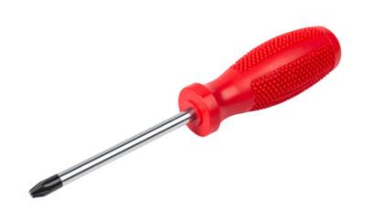 red Handle Screwdriver with Metal Shaft isolated on solid white background Png format