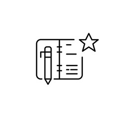 Open weekly planner or diary pen and star. Favorite organizer, time management and premium scheduler. Pixel perfect, editable stroke vector icon