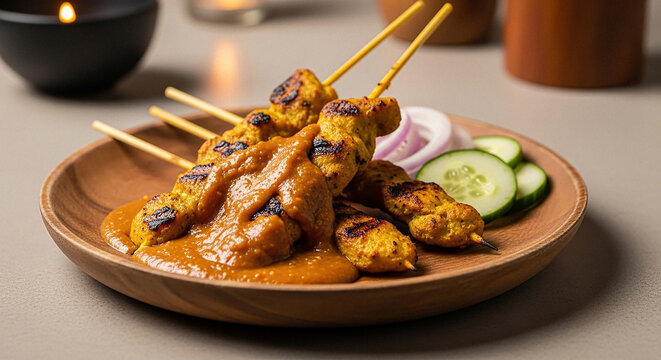 Satay de Pollo Malayo con Salsa de Cacahuate