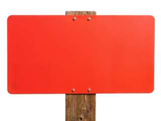 Bright red empty signage board mounted on a wooden pole. Generative AI