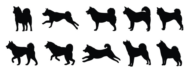 shiba inu dog silhouette illustration set