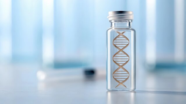 Vial splitting open to reveal DNA strand — biotech breakthrough in injection therapy
- Powered by Adobe