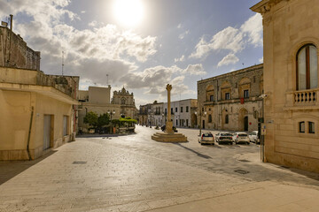 A square in the medieval quarter of Galatone, an old town in Puglia, Italy.