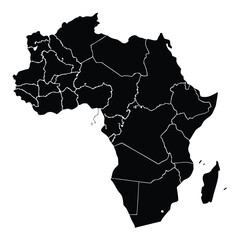 Vector black outline map of the African continent and the nation of South Africa, isolated on a white background