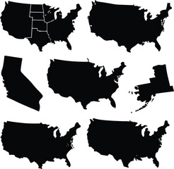 Vector maps of European and Canadian countries, outlining continents and borders