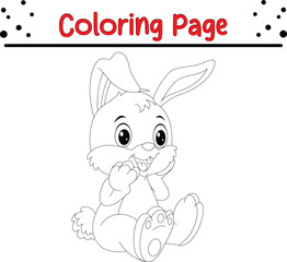 Cute Rabbit Coloring Book Page. Happy Easter Bunny Drawing