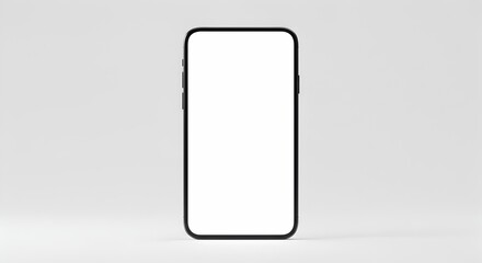 Modern smartphone mockup with blank white screen on a clean light grey background, frontal view.