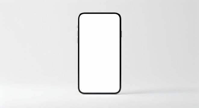 Modern smartphone mockup with blank white screen on a clean white background, frontal view.