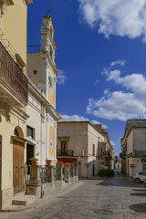 A street in the medieval quarter of Galatone, an old town in Puglia, Italy.