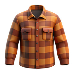 Cozy plaid flannel 3D shirt with double pockets isolated on transparent background