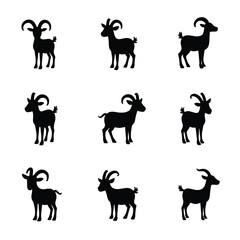 Stylized Graphic Pattern Of Mountain Goats With Curved Horns In A Bold Silhouette Style