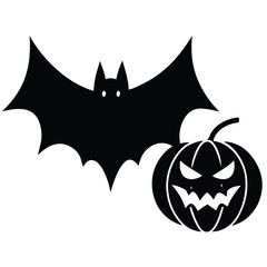 bat and pumpkin vector icon