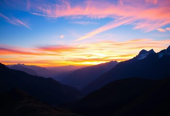 Majestic mountain range at sunrise, vibrant colors, peaceful scene,  mountains,  backdrop