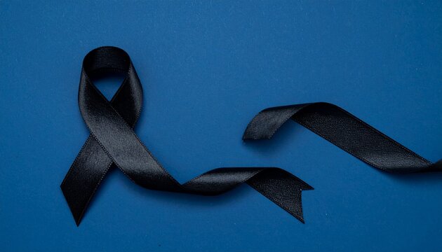 Isolated Black ribbon on Dark Blue Background with Copyspace 