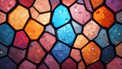 Fototapeta premium Abstract Stained Glass Mosaic Background with Blue and Orange Tones for Commercial Use in Interior Design, Branding, and Decorative Art