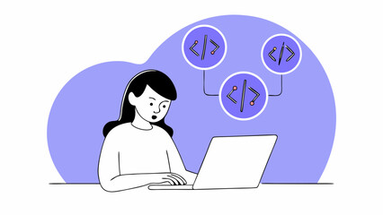 Female Coder with Laptop – Tech and Programming Vector