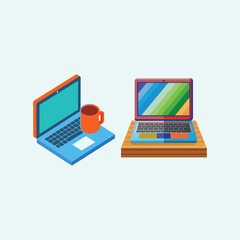 Flat color of vector laptop Artwork design with white background- stylish and various color