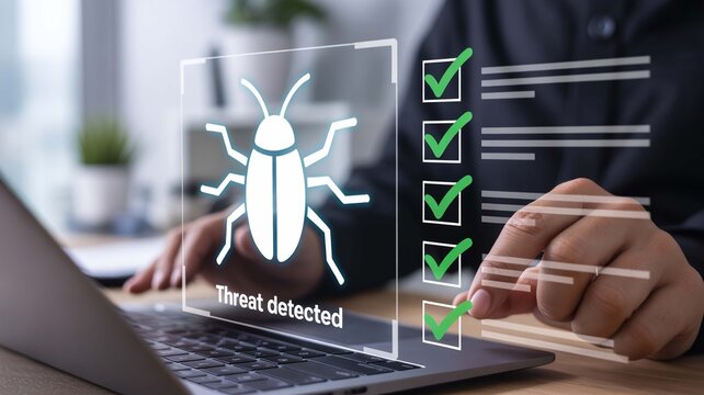 Safeguarding digital assets by eliminating threats shown on screen during antivirus scans all check marks are successful