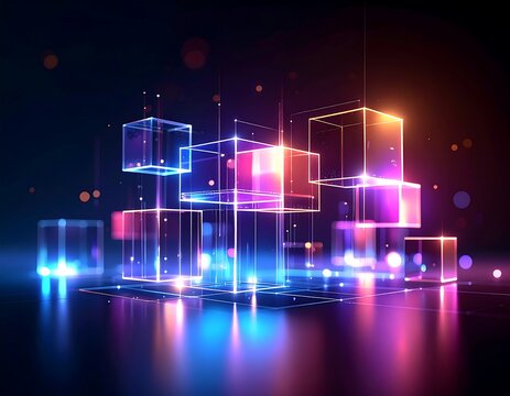 Abstract glowing cubes - Powered by Adobe