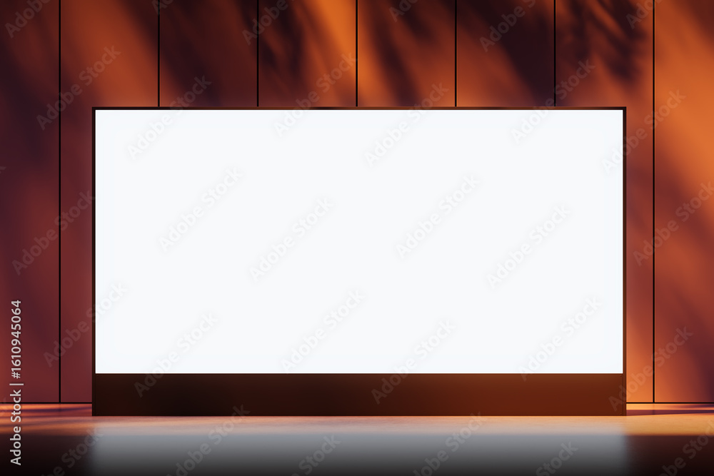 Aufkleber large blank poster mockup on modern interior wall with warm lighting in a clean layout for advertise