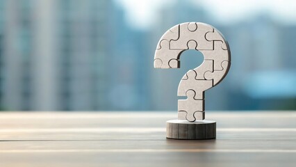 Question mark made of floating puzzle pieces — complexity and curiosity symbol