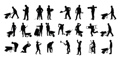 silhouettes of workers and laborers in various positions