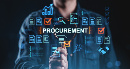 Procurement process concept with digital icons and businessman h