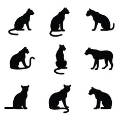 Nine Leopard Silhouettes Are Arranged On A White Background In Different Sitting Poses