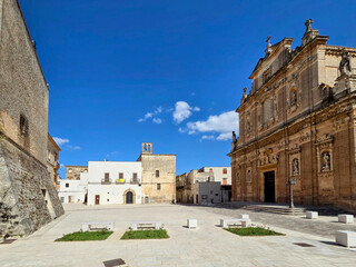 A square in the medieval quarter of Galatone, an old town in Puglia, Italy.