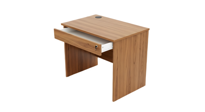 Wooden desk with open drawer and lock office furniture