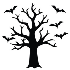 dead tree with bats vector icon
