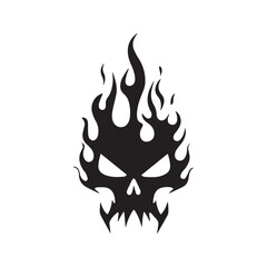 Flaming Skull Stencil, Black Silhouette of Demonic Head on Fire, Tribal Vector Art for Tattoo or Halloween.
