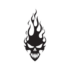 Flaming Skull Stencil, Black Silhouette of Demonic Head on Fire, Tribal Vector Art for Tattoo or Halloween.
