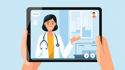 Telehealth consultation virtual clinic digital art medical environment close-up view healthcare innovation