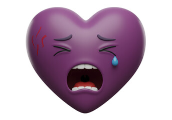 Isolated Crying Purple Heart Emoji with Pain and Anguish
