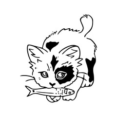 cute cat with fish in mouth