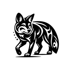 Fototapeta premium A stylized black fox with tribal markings walks forward